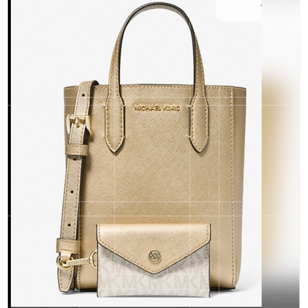 🌼 MICHAEL KORS Vincent Extra-Small Metallic Crossbody Bag With Logo Card Case 🌼